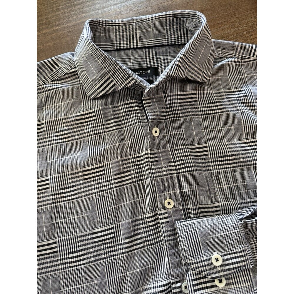 Bugatchi Shirt Mens Large Gray Plaid Long Sleeve Dress Classic Fit Cotton